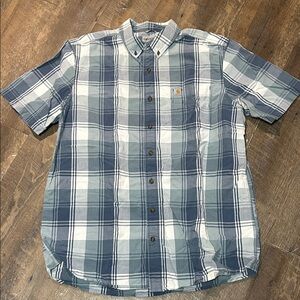 Carhartt Men's Button‎ Up Shirt Size XL Tall Relaxed Fit Blue Plaid Short Sleeve